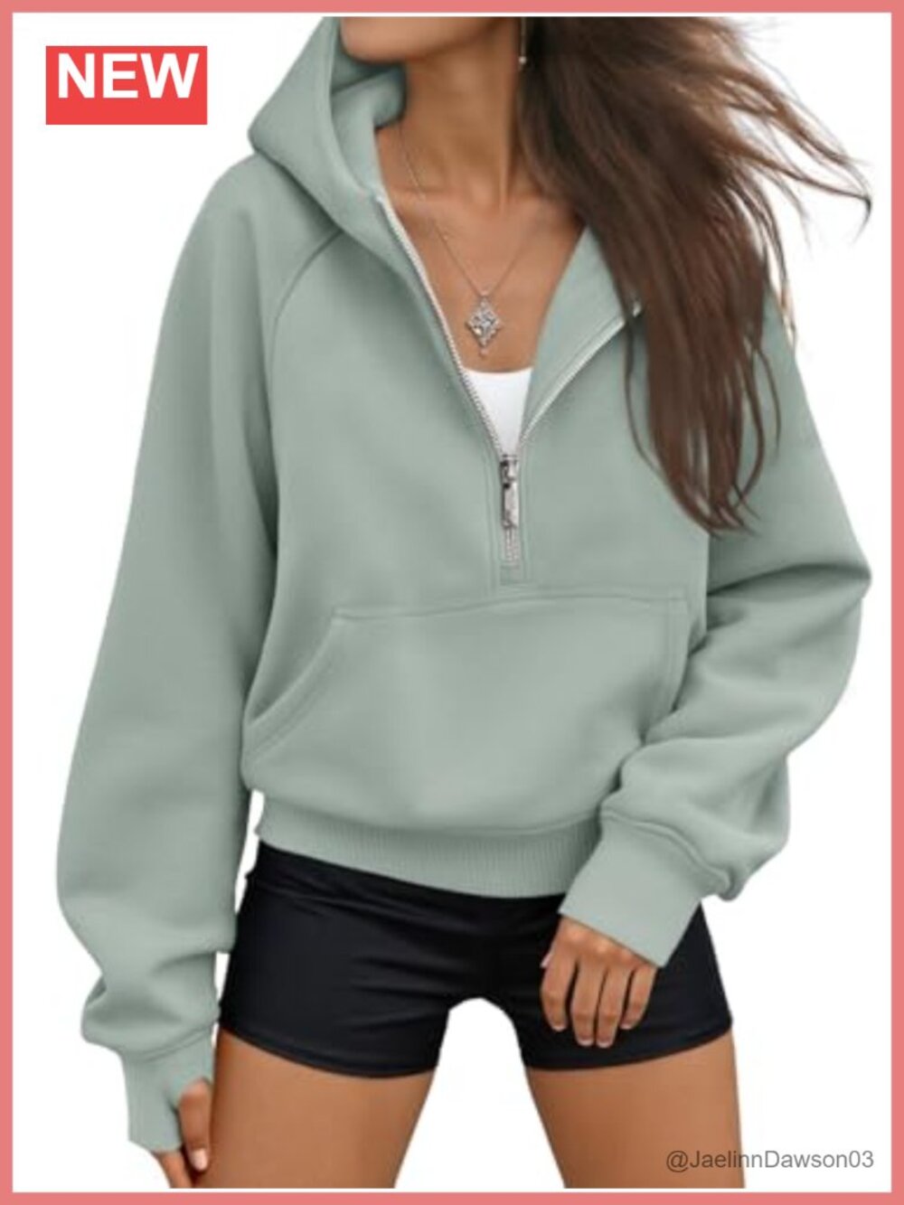 Half Zip Fleece Lined Cropped Hoodie Sweatshirt Cotton Polyester Pullover